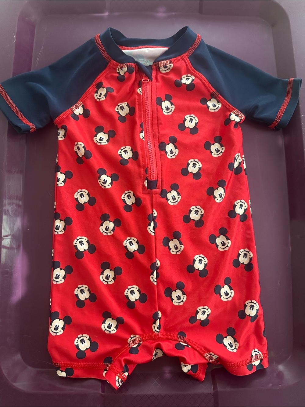 Disney Red & Navy Mickey Mouse Zip-Front Rashguard Swim Romper